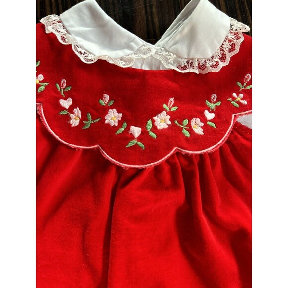 Vintage Tiny Tots Girl 3 - 6 Mo Red Floral Dress Apron 2 Piece Set - Picture 3 of 6